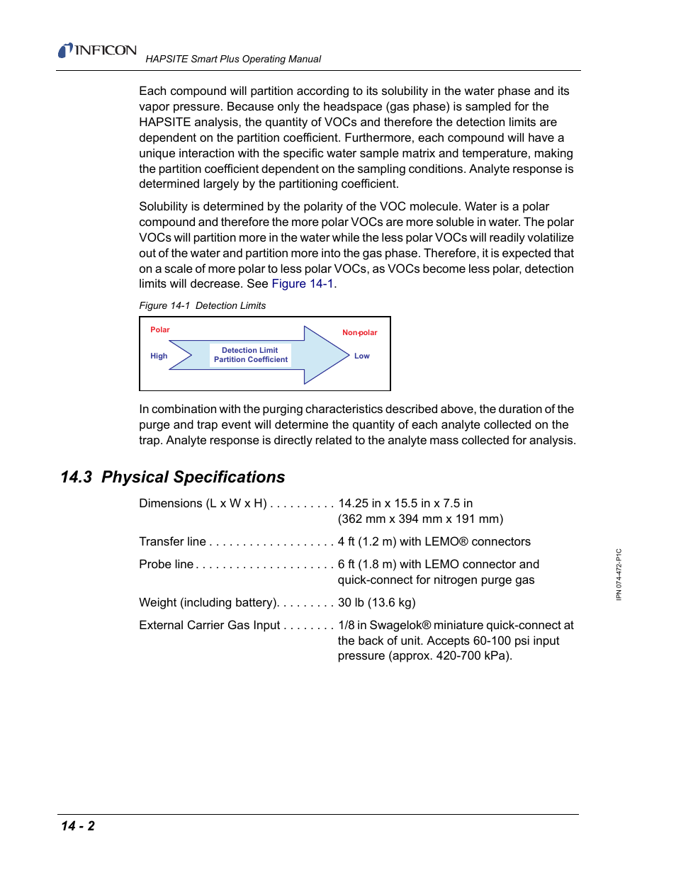 3 physical specifications | INFICON HAPSITE Smart Plus Chemical Identification System User Manual | Page 460 / 586