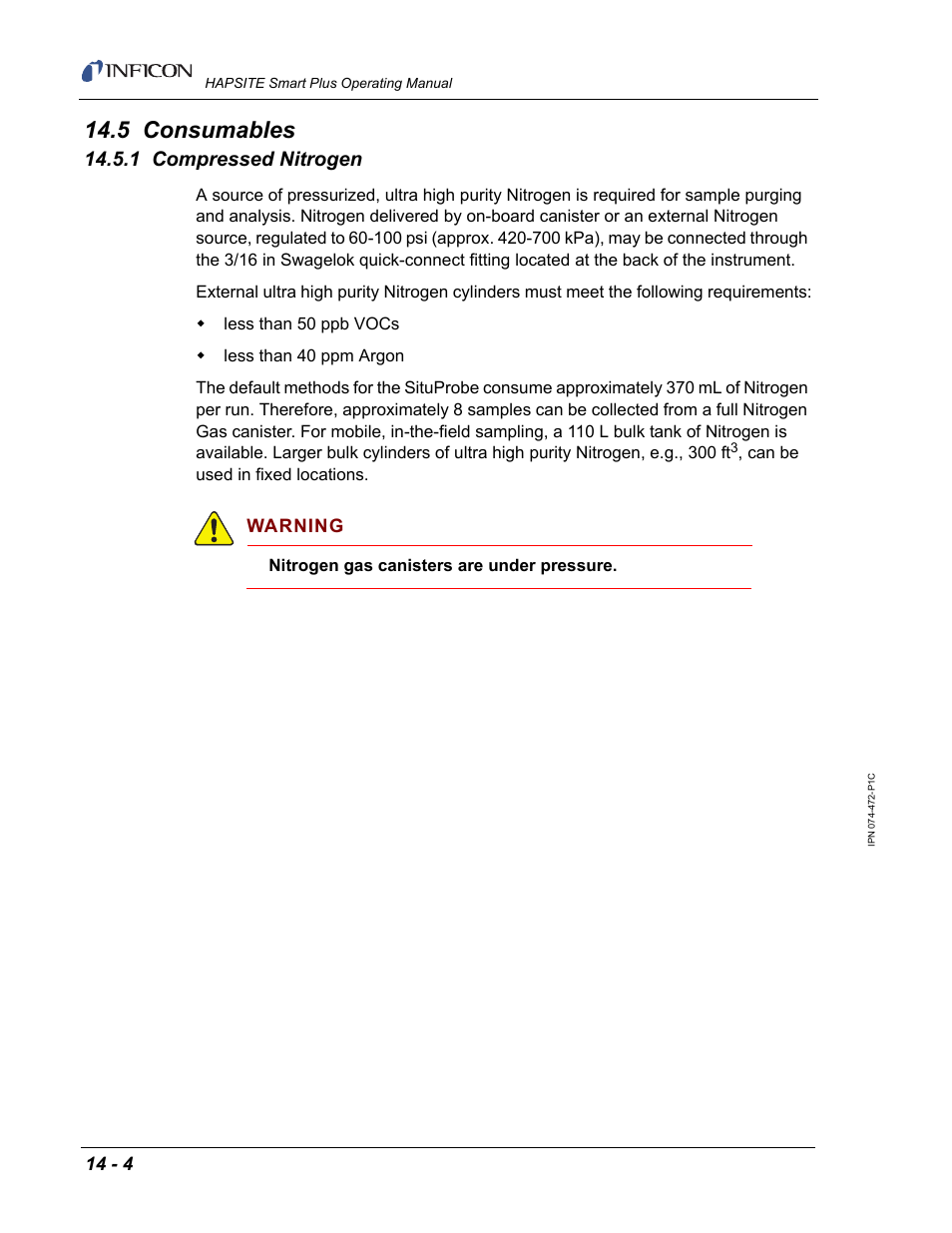 5 consumables, 1 compressed nitrogen | INFICON HAPSITE Smart Plus Chemical Identification System User Manual | Page 462 / 586
