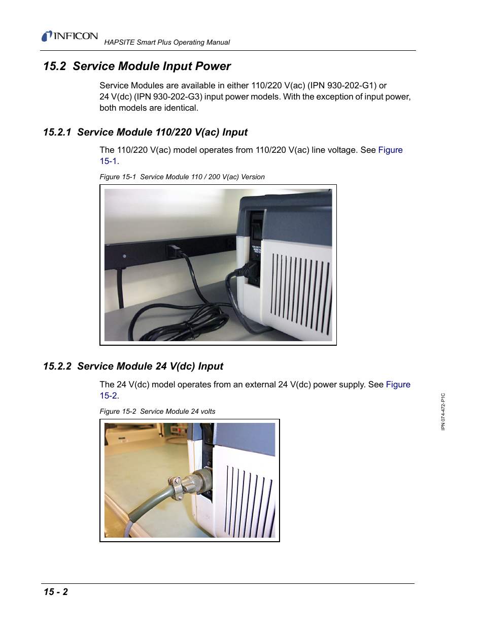 2 service module input power, 1 service module 110/220 v(ac) input, 2 service module 24 v(dc) input | INFICON HAPSITE Smart Plus Chemical Identification System User Manual | Page 476 / 586