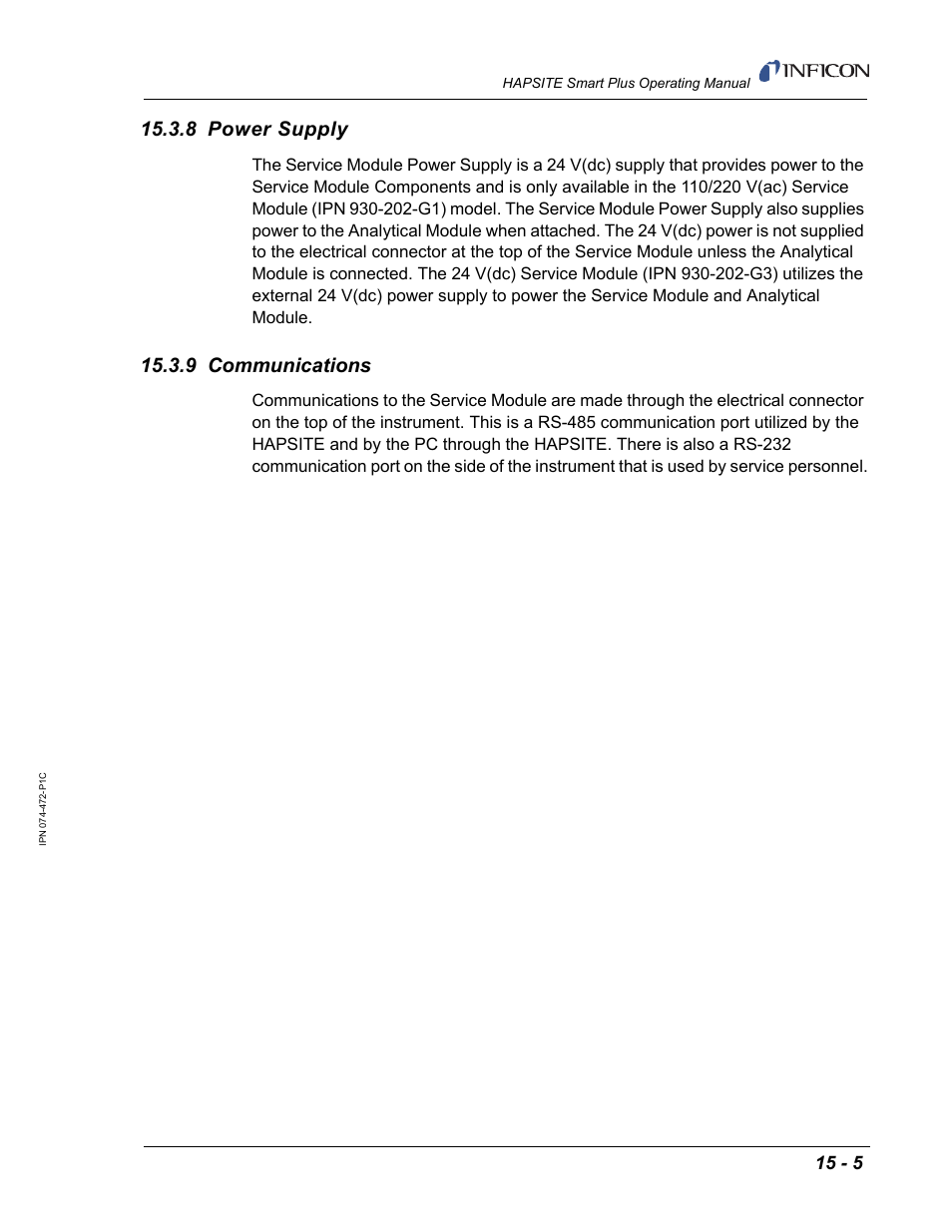 8 power supply, 9 communications | INFICON HAPSITE Smart Plus Chemical Identification System User Manual | Page 479 / 586