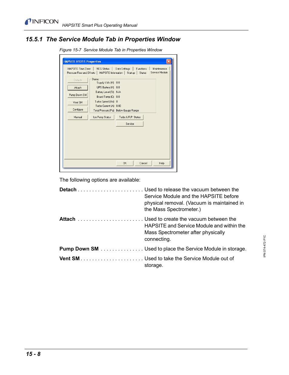 1 the service module tab in properties window | INFICON HAPSITE Smart Plus Chemical Identification System User Manual | Page 482 / 586