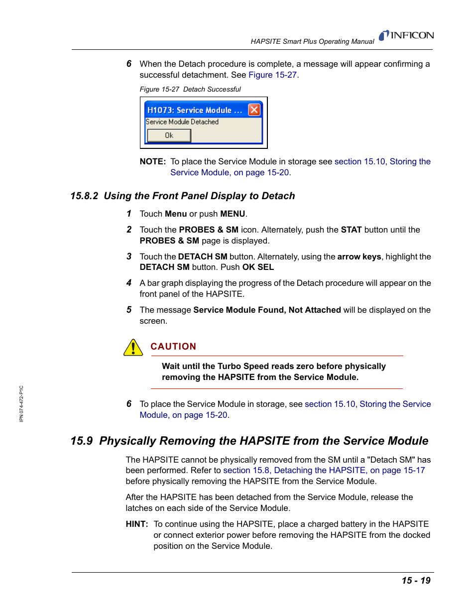 2 using the front panel display to detach | INFICON HAPSITE Smart Plus Chemical Identification System User Manual | Page 493 / 586