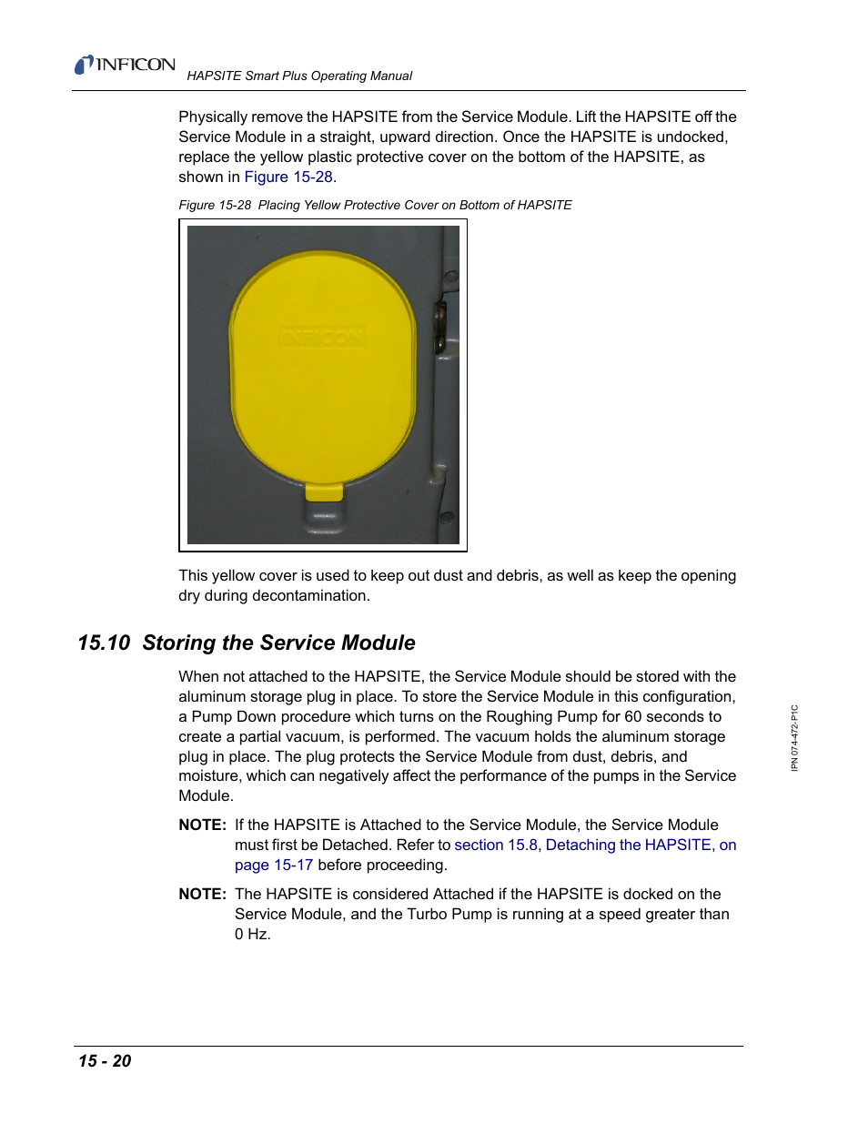 10 storing the service module, Section 15.10, storing the, Section 15.10, storing the service | INFICON HAPSITE Smart Plus Chemical Identification System User Manual | Page 494 / 586