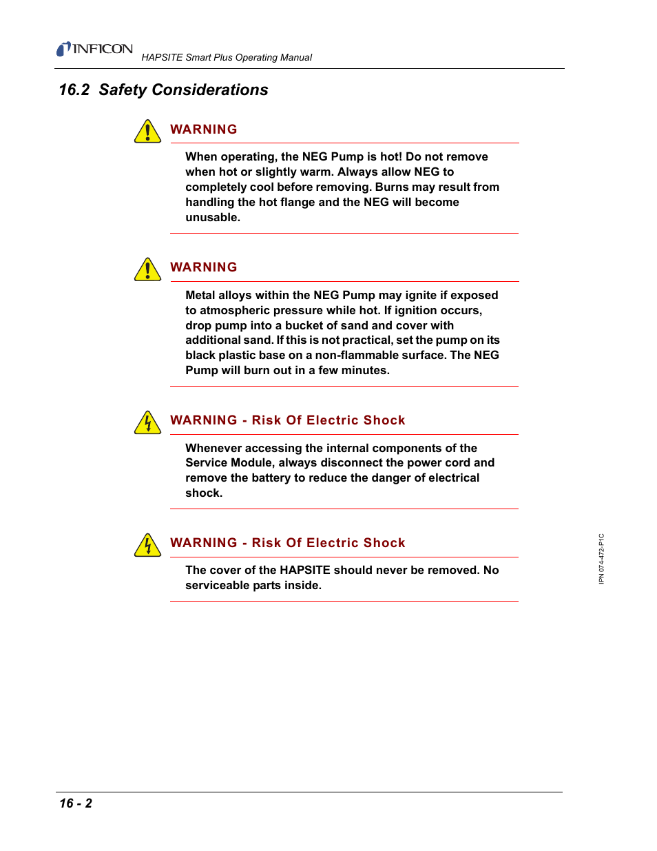 2 safety considerations | INFICON HAPSITE Smart Plus Chemical Identification System User Manual | Page 500 / 586