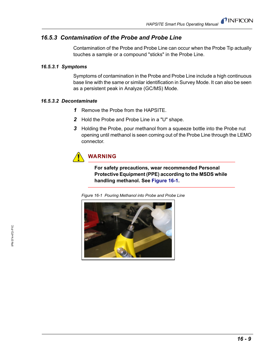 3 contamination of the probe and probe line, 1 symptoms, 2 decontaminate | INFICON HAPSITE Smart Plus Chemical Identification System User Manual | Page 507 / 586