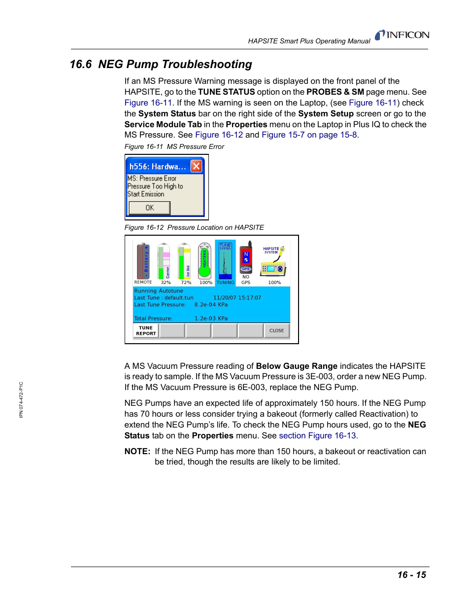 6 neg pump troubleshooting | INFICON HAPSITE Smart Plus Chemical Identification System User Manual | Page 513 / 586