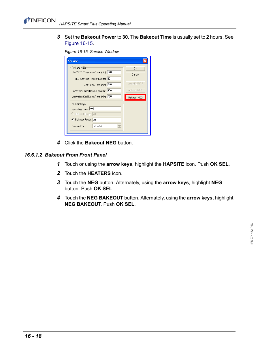 2 bakeout from front panel | INFICON HAPSITE Smart Plus Chemical Identification System User Manual | Page 516 / 586