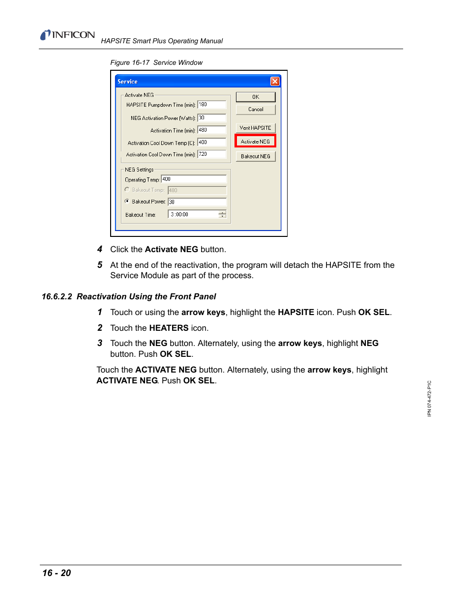 2 reactivation using the front panel, Figure 16-17 | INFICON HAPSITE Smart Plus Chemical Identification System User Manual | Page 518 / 586