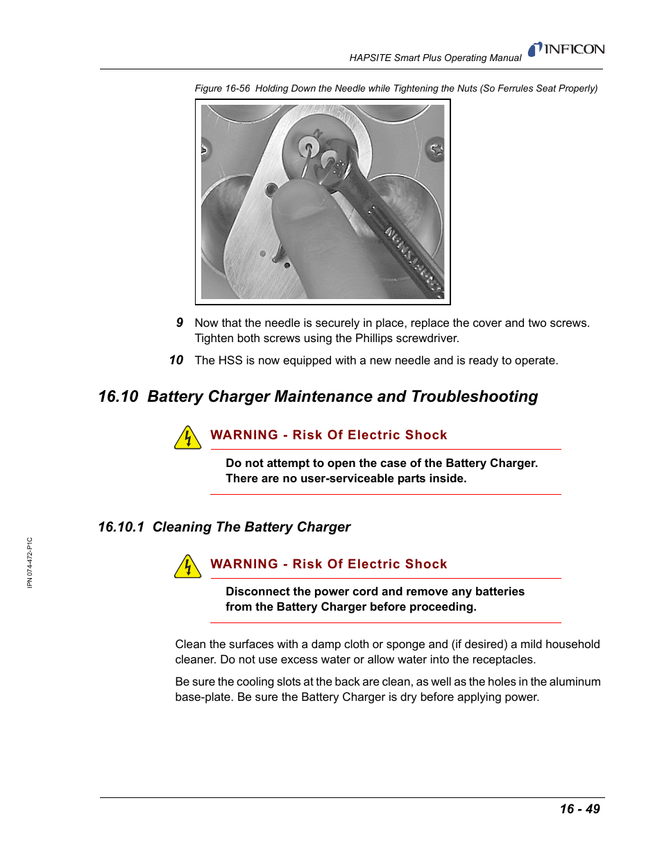 10 battery charger maintenance and troubleshooting, 1 cleaning the battery charger | INFICON HAPSITE Smart Plus Chemical Identification System User Manual | Page 547 / 586