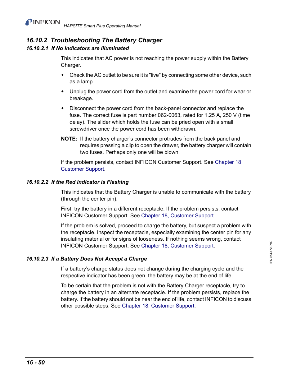 2 troubleshooting the battery charger, 1 if no indicators are illuminated, 2 if the red indicator is flashing | 3 if a battery does not accept a charge | INFICON HAPSITE Smart Plus Chemical Identification System User Manual | Page 548 / 586