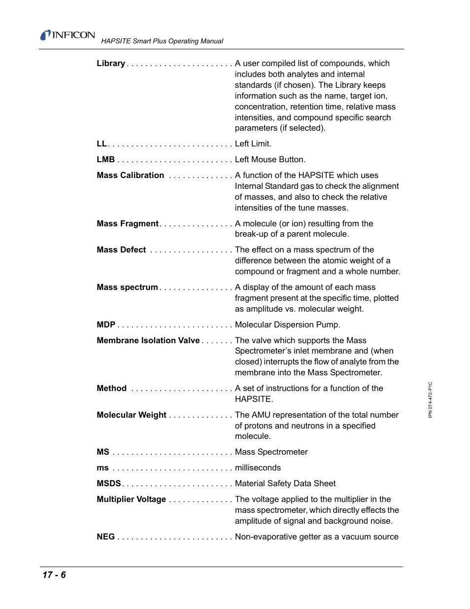 INFICON HAPSITE Smart Plus Chemical Identification System User Manual | Page 554 / 586