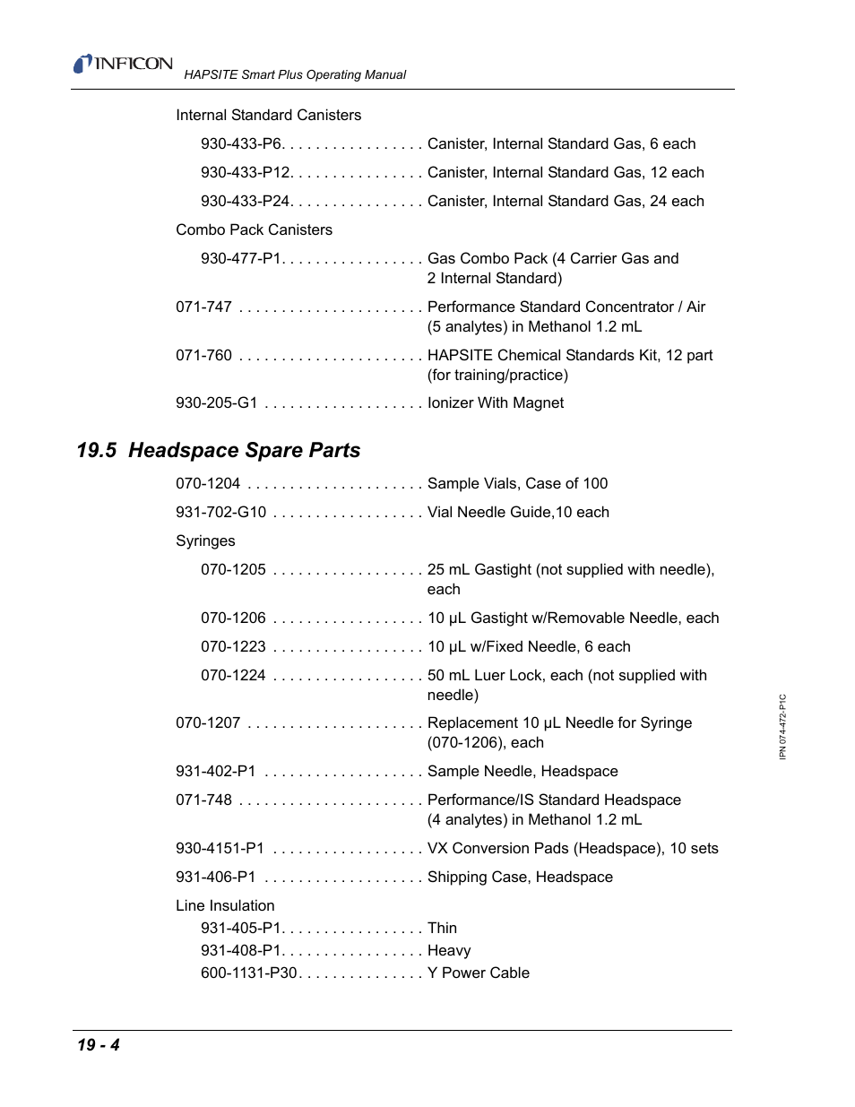 5 headspace spare parts | INFICON HAPSITE Smart Plus Chemical Identification System User Manual | Page 566 / 586