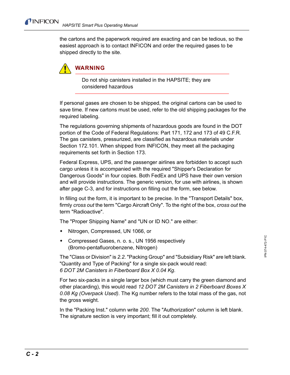 INFICON HAPSITE Smart Plus Chemical Identification System User Manual | Page 578 / 586