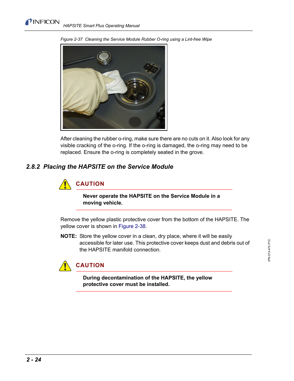 2 placing the hapsite on the service module | INFICON HAPSITE Smart Plus Chemical Identification System User Manual | Page 62 / 586