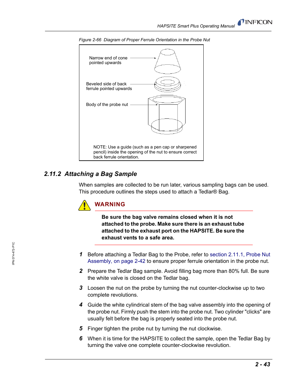 2 attaching a bag sample | INFICON HAPSITE Smart Plus Chemical Identification System User Manual | Page 81 / 586