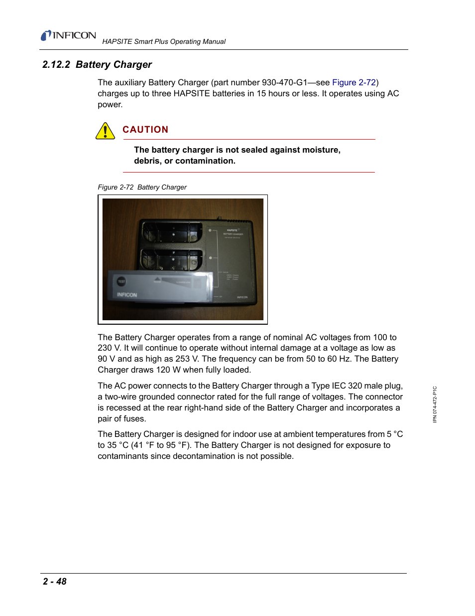 2 battery charger | INFICON HAPSITE Smart Plus Chemical Identification System User Manual | Page 86 / 586