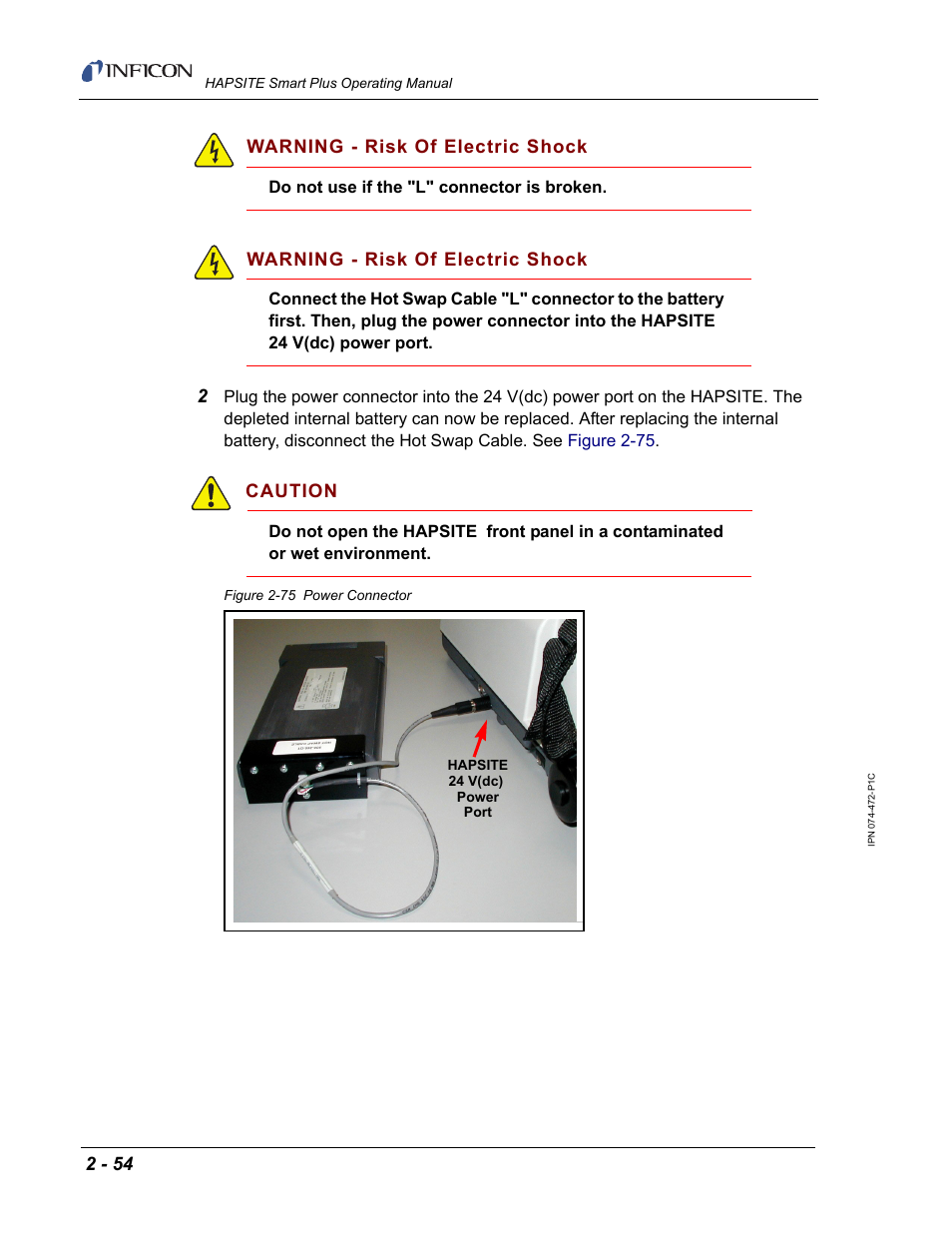 Warning - risk of electric shock, Caution | INFICON HAPSITE Smart Plus Chemical Identification System User Manual | Page 92 / 586