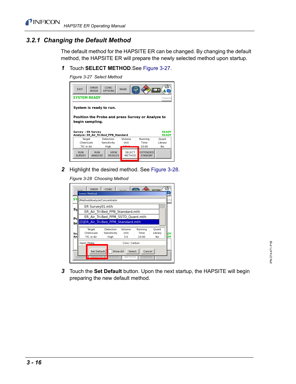 1 changing the default method | INFICON HAPSITE ER Chemical Identification System User Manual | Page 100 / 560