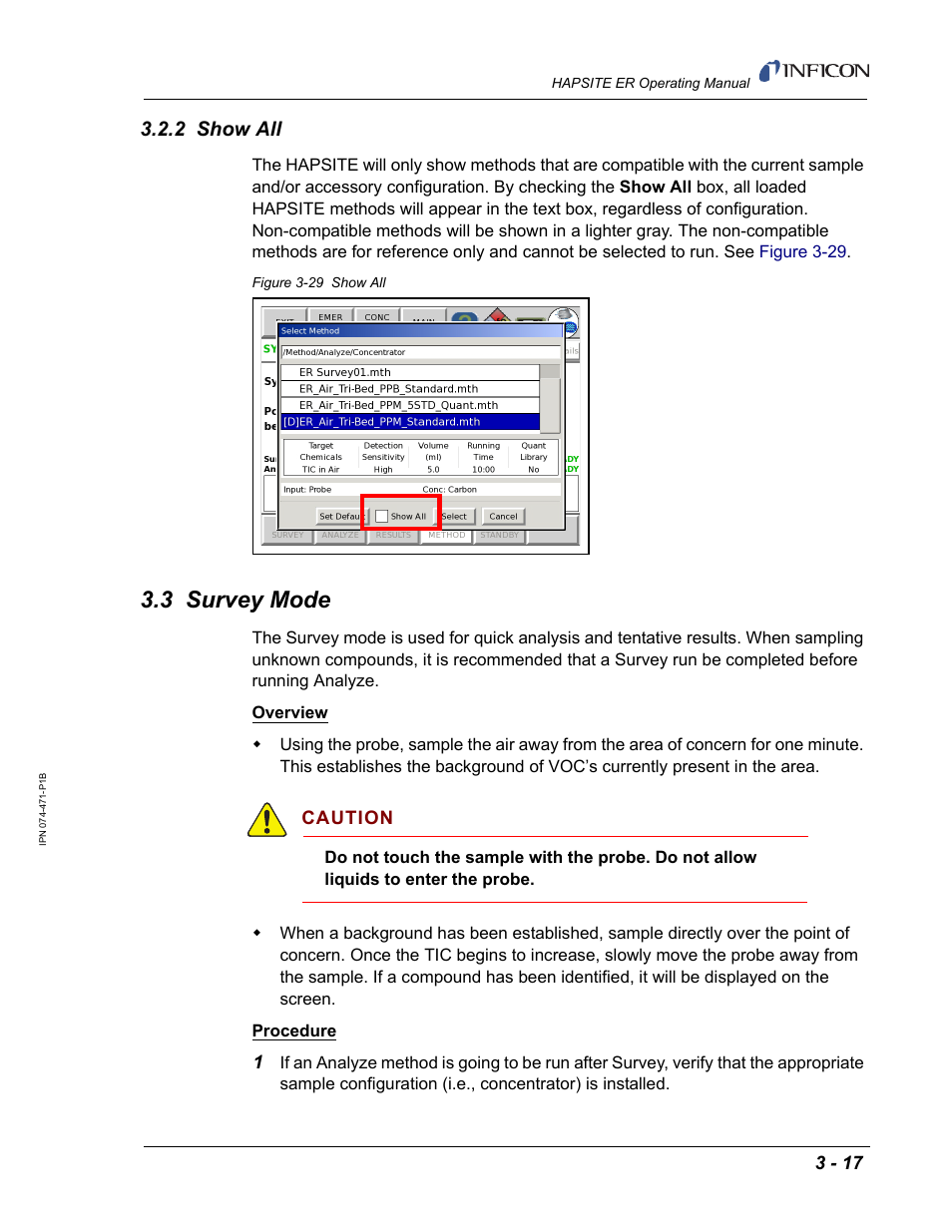 2 show all, 3 survey mode | INFICON HAPSITE ER Chemical Identification System User Manual | Page 101 / 560