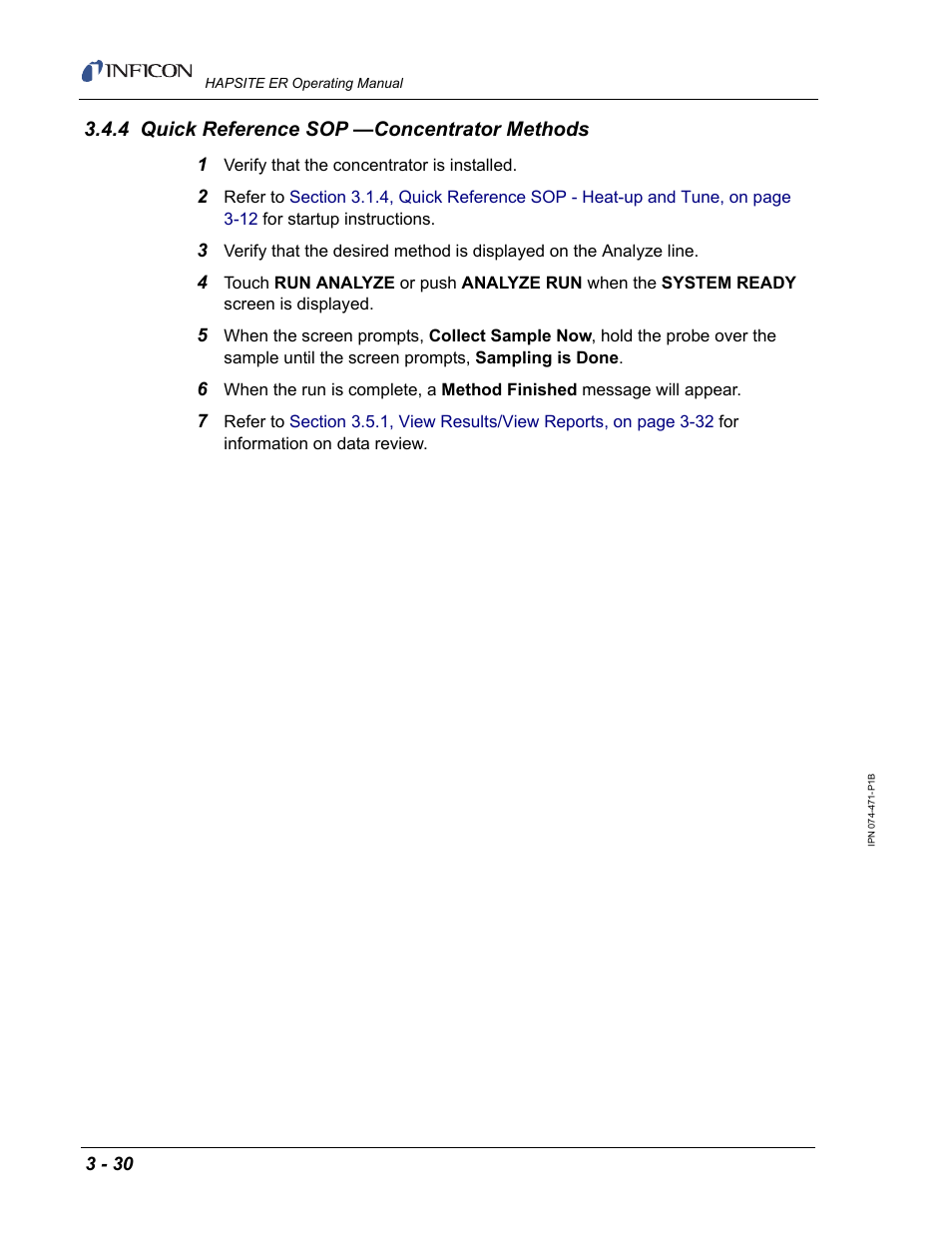 4 quick reference sop —concentrator methods | INFICON HAPSITE ER Chemical Identification System User Manual | Page 114 / 560