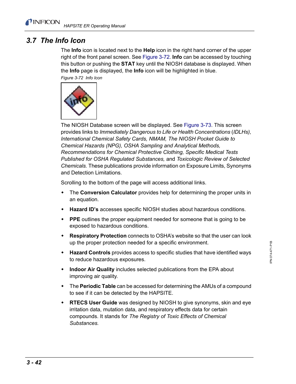 7 the info icon, Section 3.7, the info | INFICON HAPSITE ER Chemical Identification System User Manual | Page 126 / 560