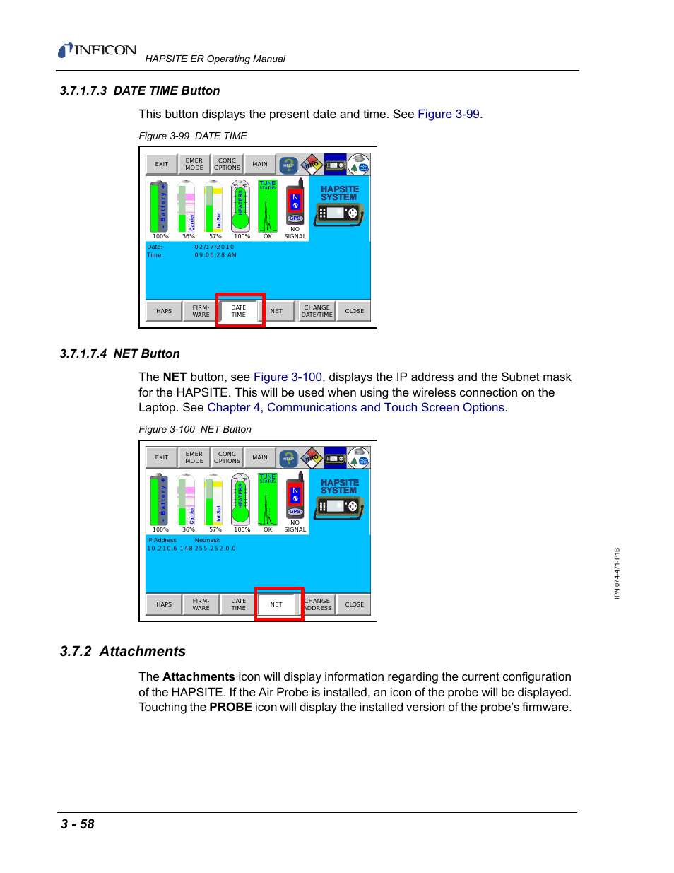 3 date time button, 4 net button, 2 attachments | INFICON HAPSITE ER Chemical Identification System User Manual | Page 142 / 560