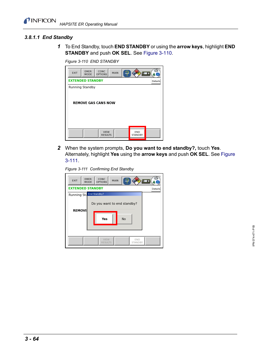 1 end standby | INFICON HAPSITE ER Chemical Identification System User Manual | Page 148 / 560
