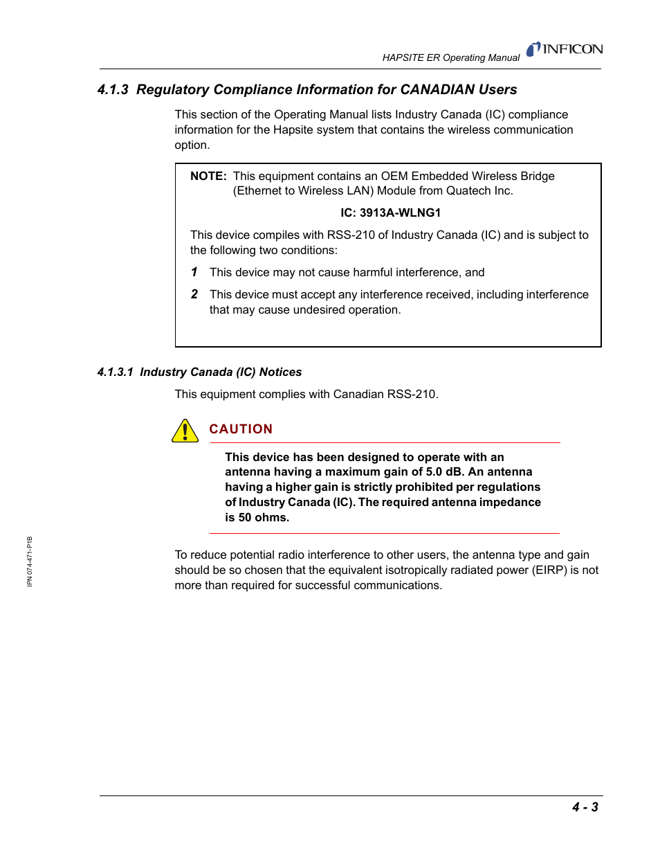 1 industry canada (ic) notices | INFICON HAPSITE ER Chemical Identification System User Manual | Page 163 / 560