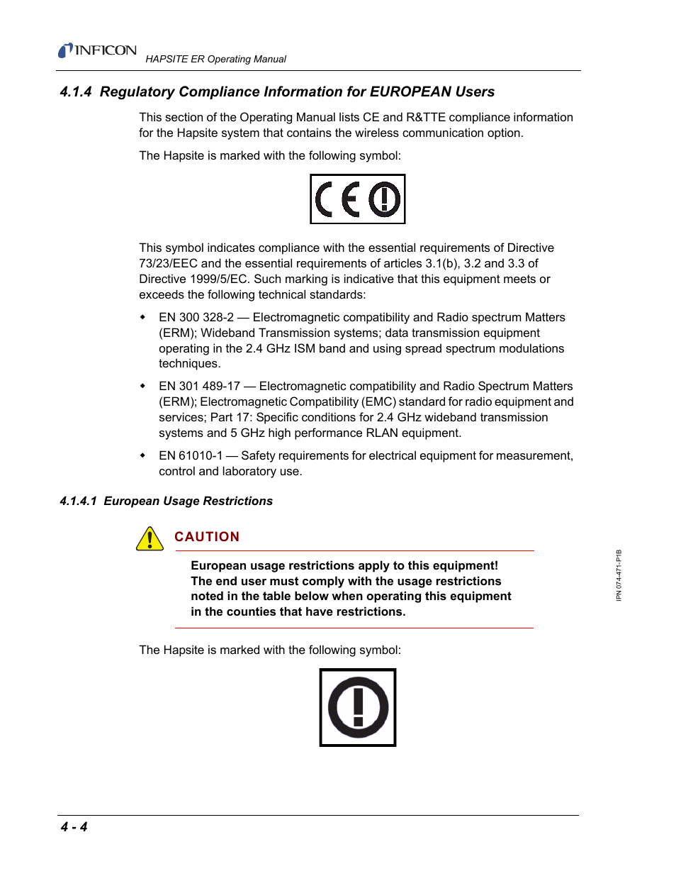 1 european usage restrictions | INFICON HAPSITE ER Chemical Identification System User Manual | Page 164 / 560