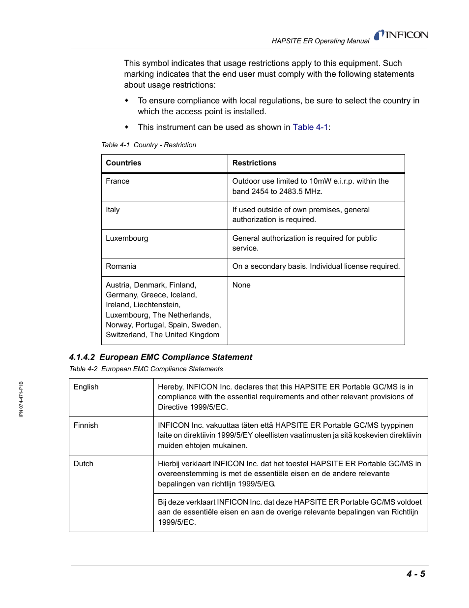 2 european emc compliance statement | INFICON HAPSITE ER Chemical Identification System User Manual | Page 165 / 560