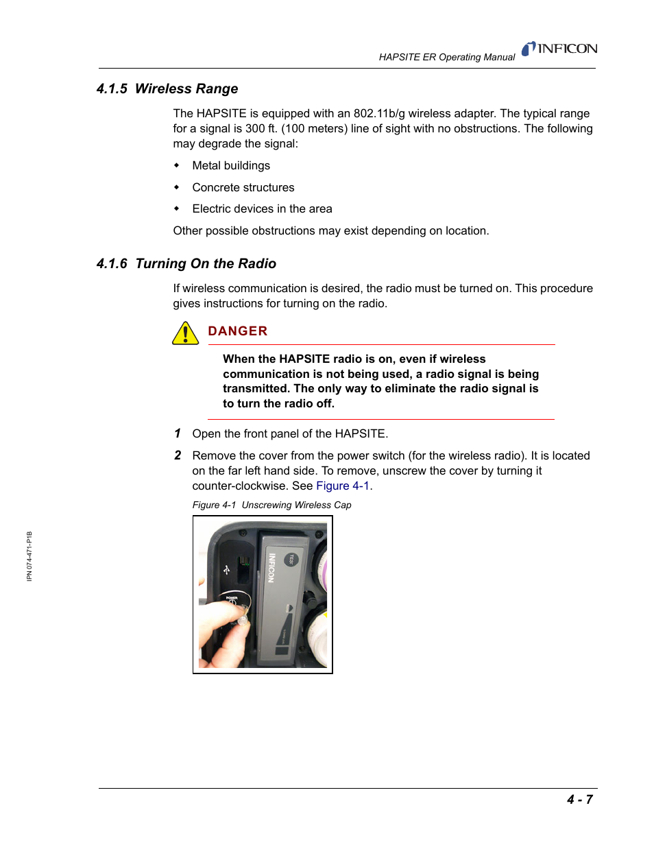 5 wireless range, 6 turning on the radio | INFICON HAPSITE ER Chemical Identification System User Manual | Page 167 / 560