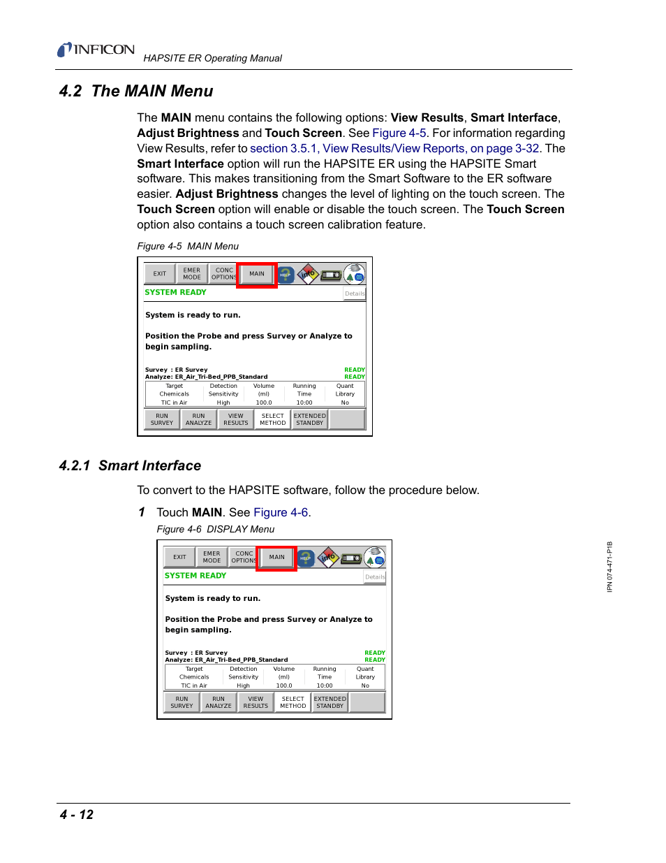 2 the main menu, 1 smart interface | INFICON HAPSITE ER Chemical Identification System User Manual | Page 172 / 560