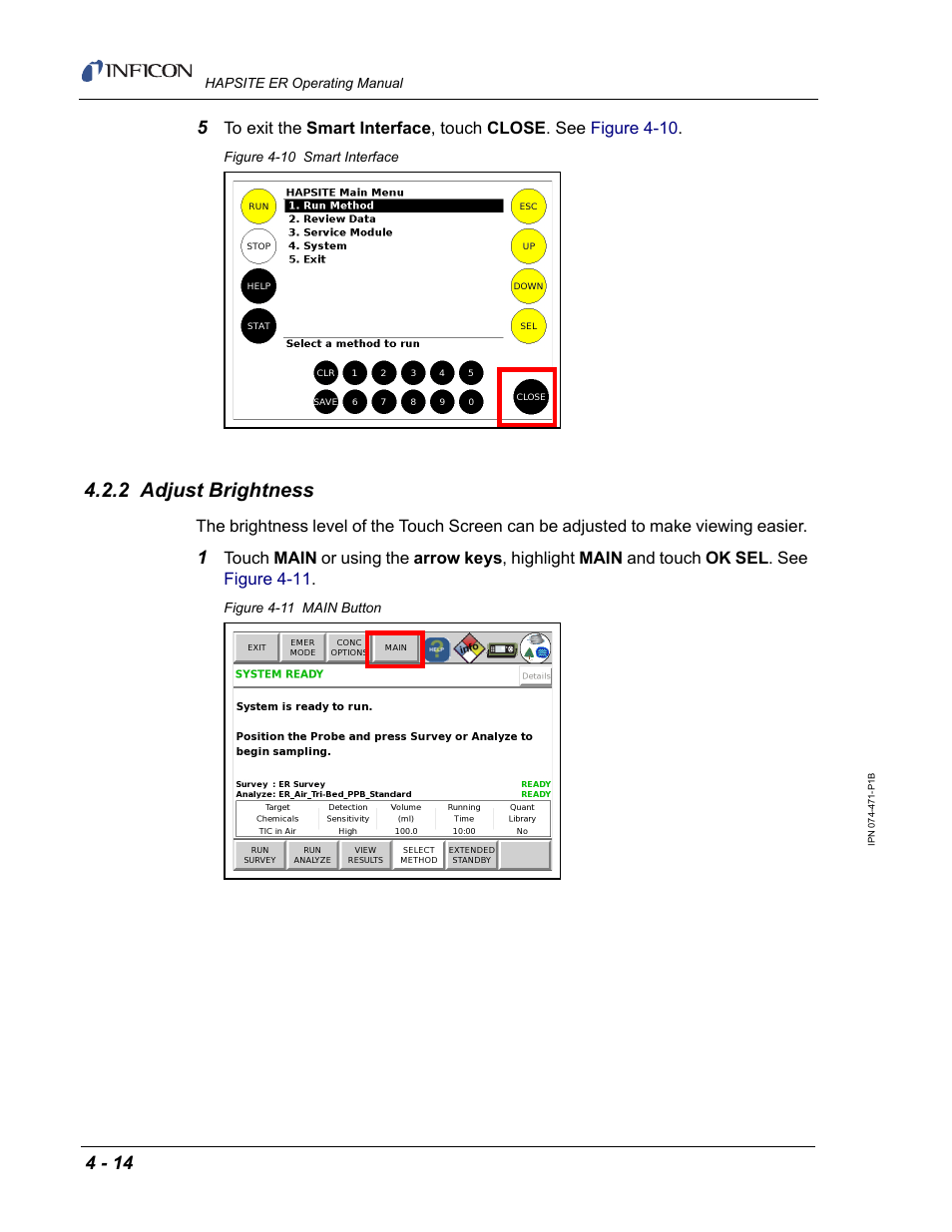 2 adjust brightness | INFICON HAPSITE ER Chemical Identification System User Manual | Page 174 / 560