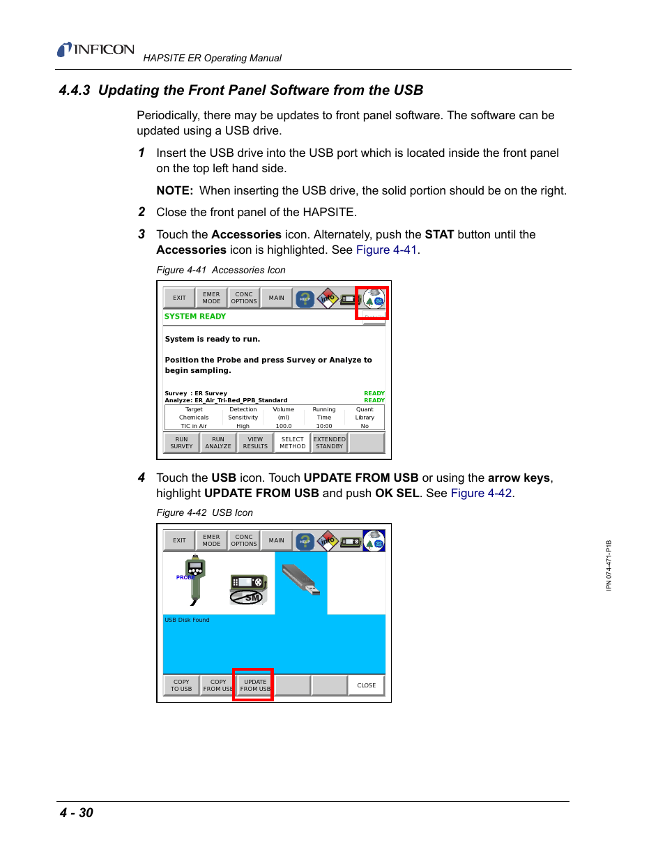 3 updating the front panel software from the usb | INFICON HAPSITE ER Chemical Identification System User Manual | Page 190 / 560