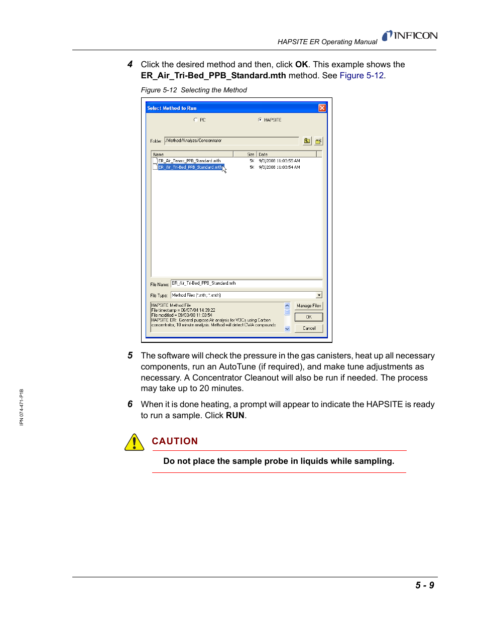 Caution | INFICON HAPSITE ER Chemical Identification System User Manual | Page 203 / 560