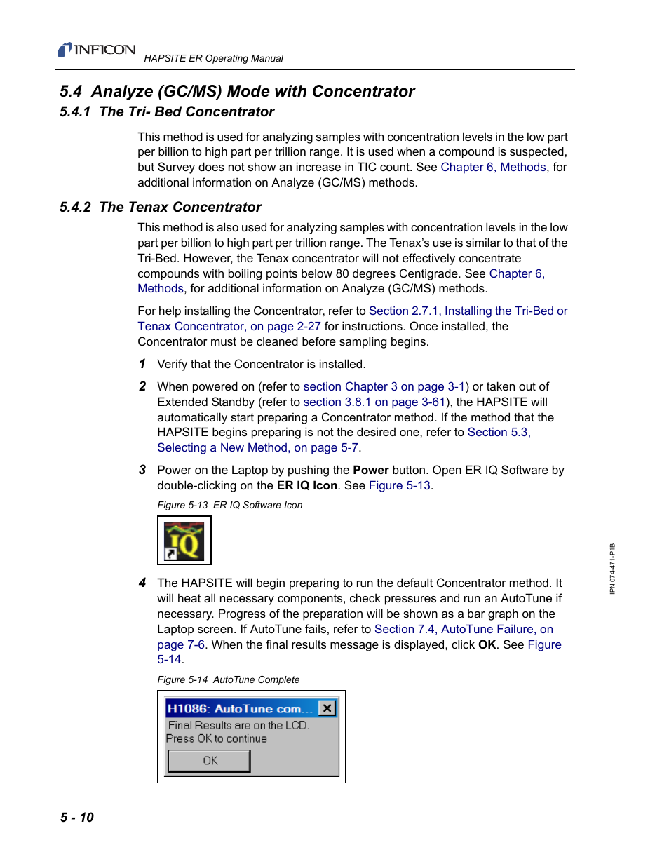 4 analyze (gc/ms) mode with concentrator, 1 the tri- bed concentrator, 2 the tenax concentrator | INFICON HAPSITE ER Chemical Identification System User Manual | Page 204 / 560