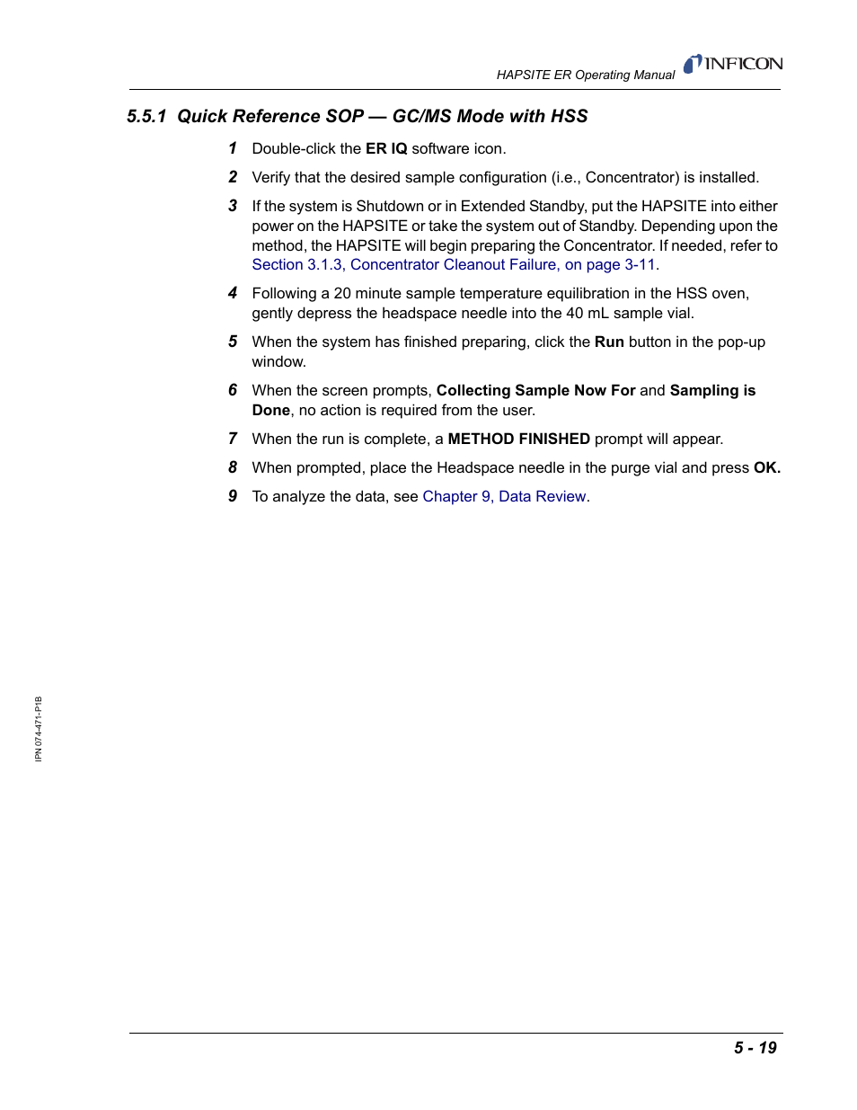 1 quick reference sop — gc/ms mode with hss | INFICON HAPSITE ER Chemical Identification System User Manual | Page 213 / 560