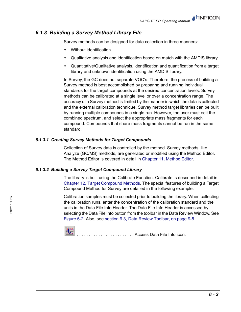 3 building a survey method library file, 1 creating survey methods for target compounds, 2 building a survey target compound library | INFICON HAPSITE ER Chemical Identification System User Manual | Page 221 / 560