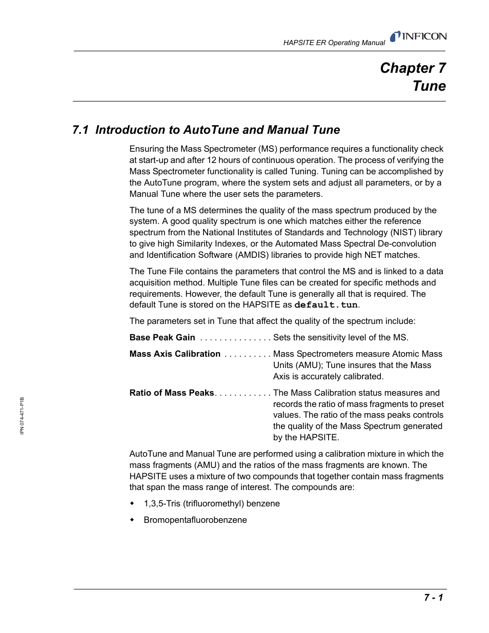 Chapter 7 tune, 1 introduction to autotune and manual tune, Chapter 7 | INFICON HAPSITE ER Chemical Identification System User Manual | Page 227 / 560