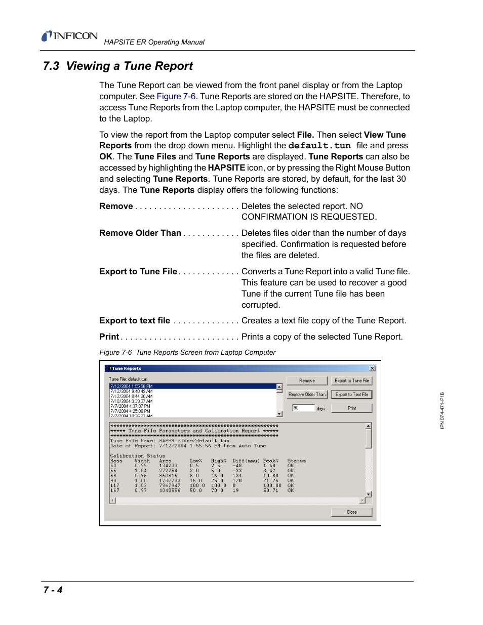 3 viewing a tune report | INFICON HAPSITE ER Chemical Identification System User Manual | Page 230 / 560