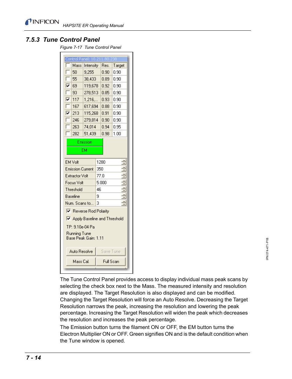 3 tune control panel | INFICON HAPSITE ER Chemical Identification System User Manual | Page 240 / 560