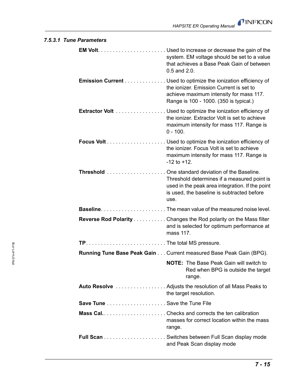 1 tune parameters | INFICON HAPSITE ER Chemical Identification System User Manual | Page 241 / 560