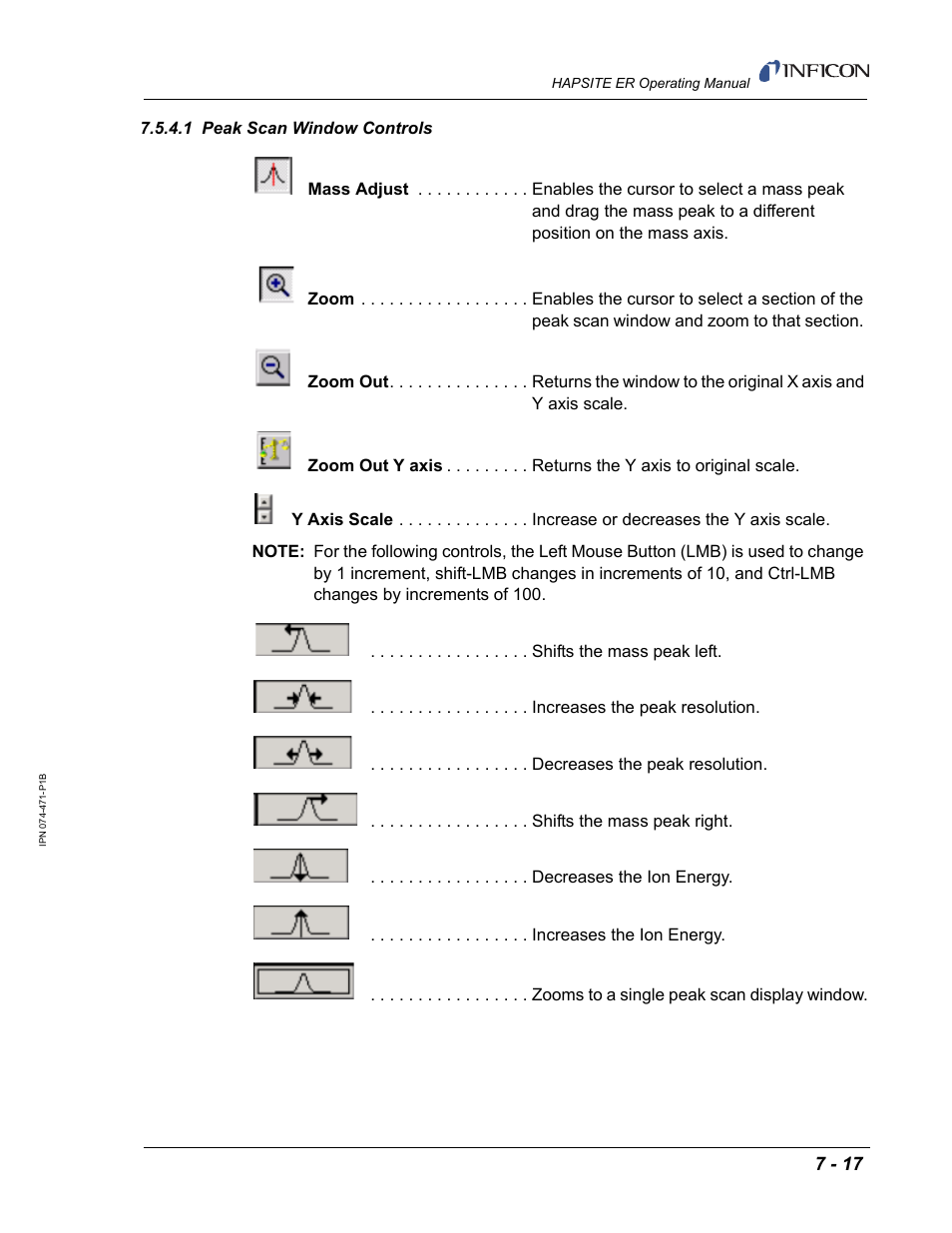 1 peak scan window controls | INFICON HAPSITE ER Chemical Identification System User Manual | Page 243 / 560