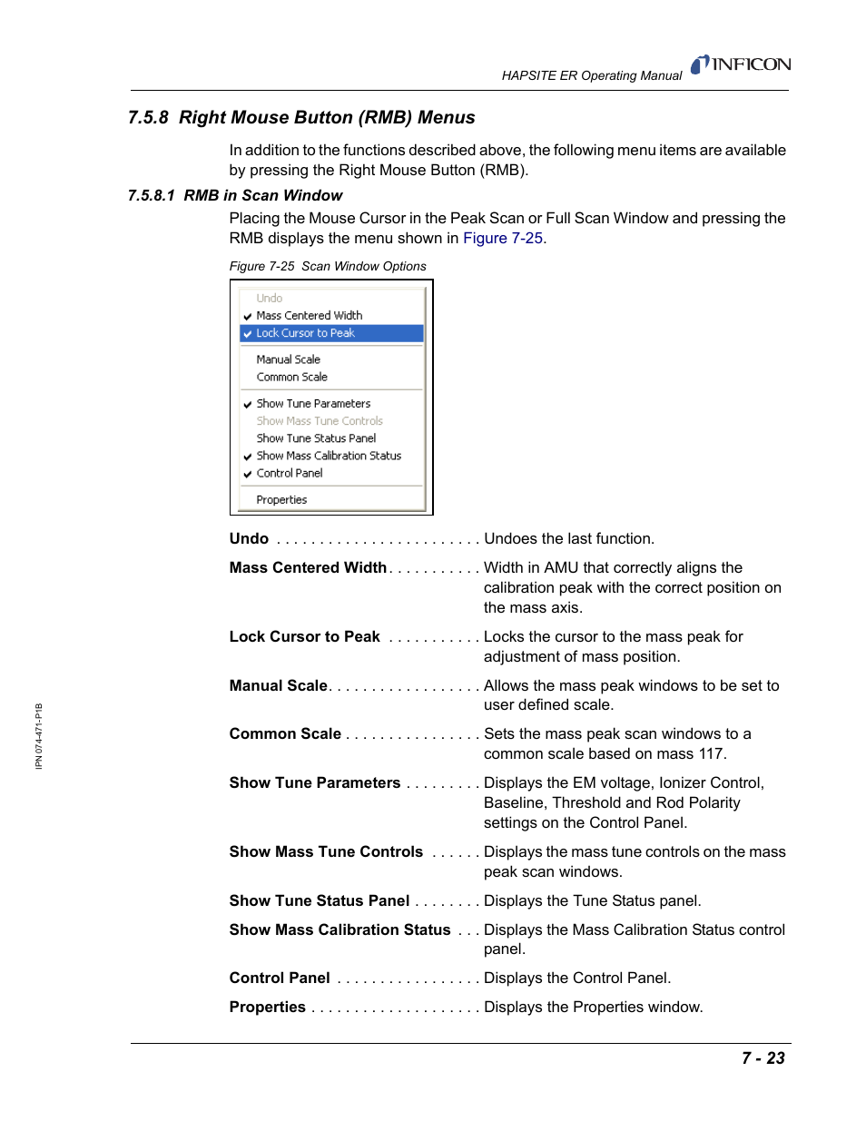 8 right mouse button (rmb) menus, 1 rmb in scan window | INFICON HAPSITE ER Chemical Identification System User Manual | Page 249 / 560