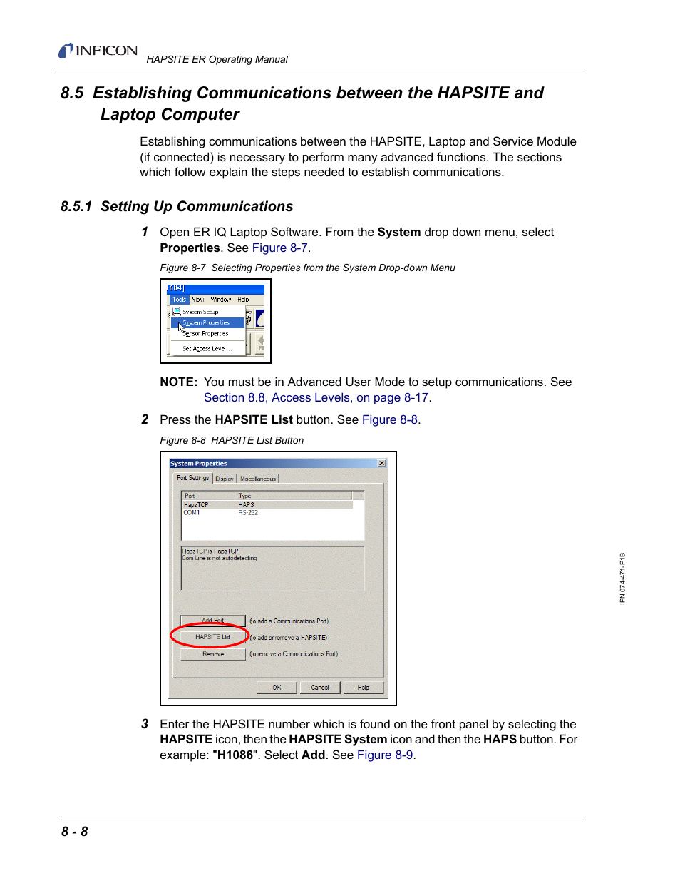 1 setting up communications, Dress. see, If co | INFICON HAPSITE ER Chemical Identification System User Manual | Page 268 / 560