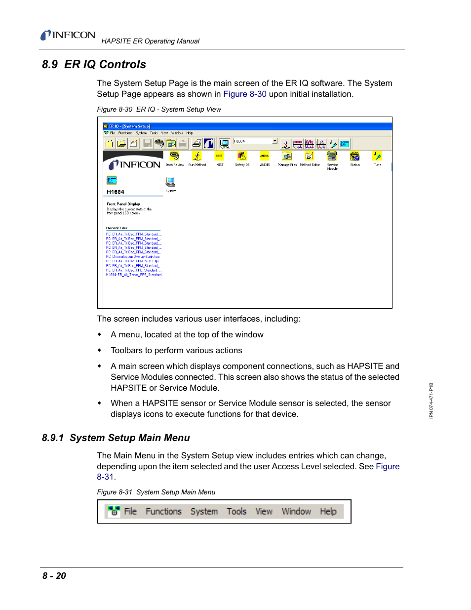 9 er iq controls, 1 system setup main menu | INFICON HAPSITE ER Chemical Identification System User Manual | Page 280 / 560