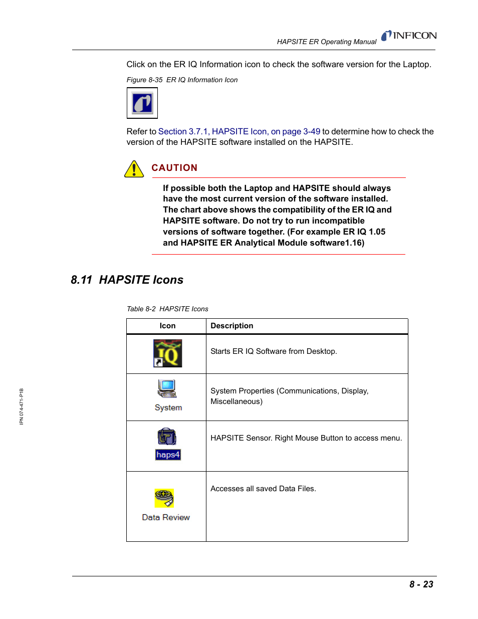 11 hapsite icons, Caution | INFICON HAPSITE ER Chemical Identification System User Manual | Page 283 / 560