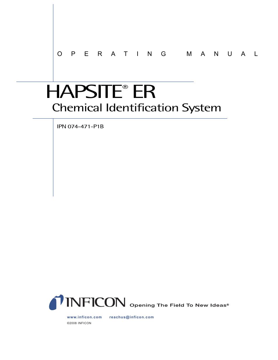 Hapsite, Chemical identification system | INFICON HAPSITE ER Chemical Identification System User Manual | Page 3 / 560