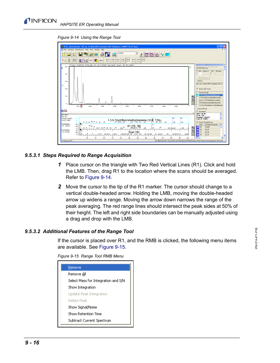 1 steps required to range acquisition, 2 additional features of the range tool, Figure 9-14 | INFICON HAPSITE ER Chemical Identification System User Manual | Page 302 / 560