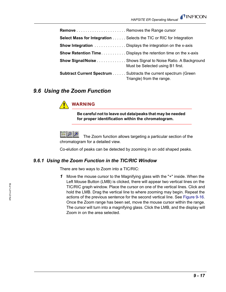6 using the zoom function, 1 using the zoom function in the tic/ric window | INFICON HAPSITE ER Chemical Identification System User Manual | Page 303 / 560